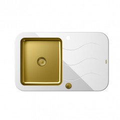 Glen 211 HardQ komora stalowa PVD złota z białym blatem szklanym z syfonem Push 2 Open (780x500/R35) 
