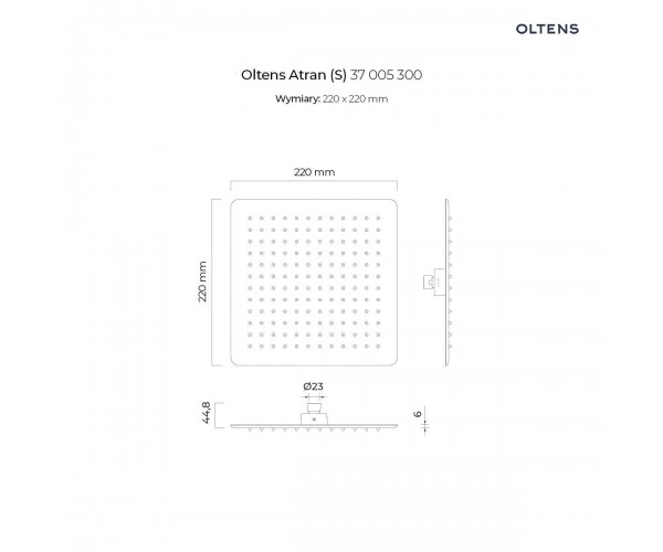 Oltens Atran (S) deszczownica 22 cm kwadratowa czarny mat 37005300