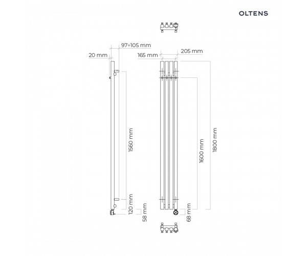 Oltens Stang (e) grzejnik łazienkowy 180x20,5 cm elektryczny czarny mat 55112300
