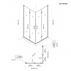 Oltens Byske kabina prysznicowa 90x90 cm kwadratowa czarny mat/szkło przezroczyste 20002300