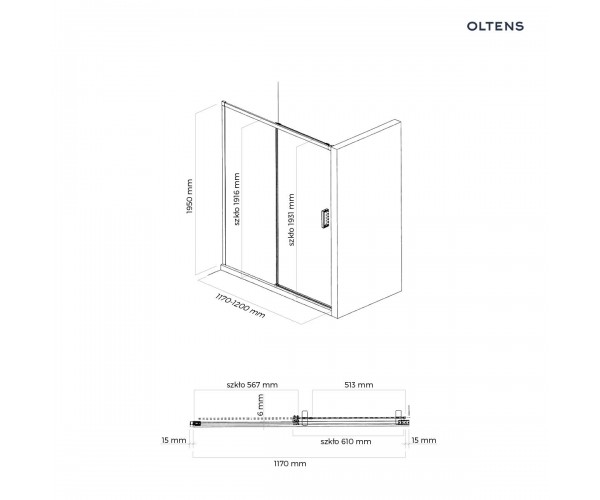 Oltens Breda drzwi prysznicowe 120 cm chrom/szkło przezroczyste 21212100