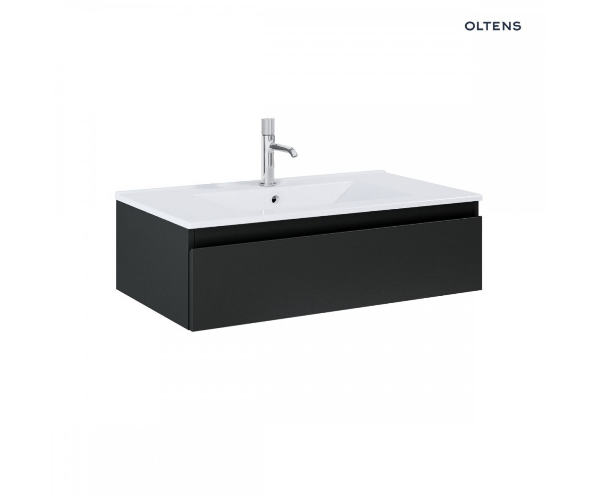 Zestaw Oltens Vernal umywalka z szafką 80 cm biały/czarny mat 68006300