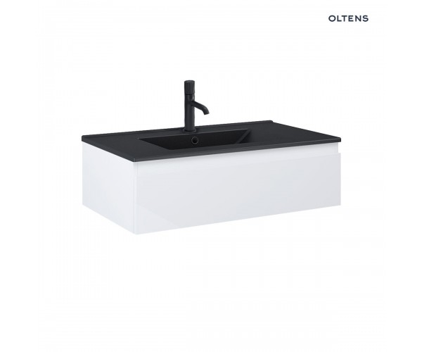 Zestaw Oltens Vernal umywalka z szafką 80 cm czarny mat/bialy połysk 68007000