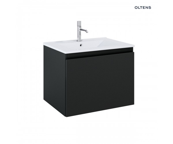 Zestaw Oltens Vernal umywalka z szafką 60 cm biały połysk/czarny mat 68012300