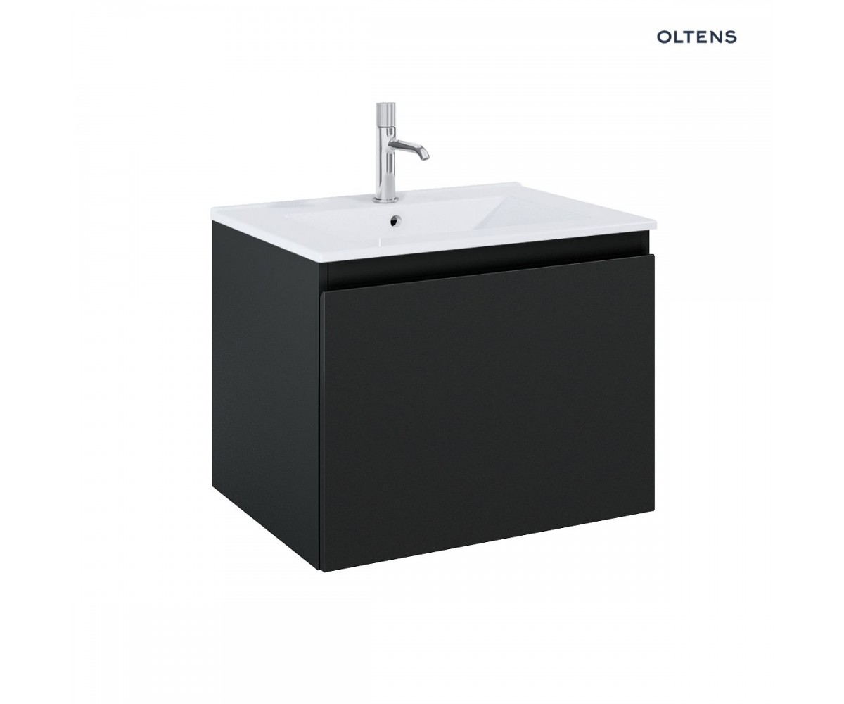 Zestaw Oltens Vernal umywalka z szafką 60 cm biały połysk/czarny mat 68012300