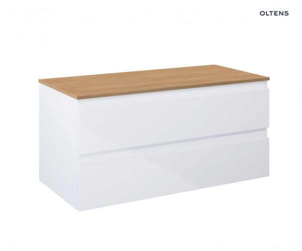 Oltens Vernal szafka 100 cm podumywalkowa wisząca z blatem biały połysk/dąb 68126000