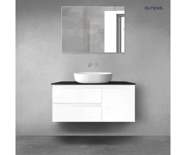 Oltens Vernal zestaw mebli łazienkowych 100 cm z blatem biały połysk/czarny mat 68205000