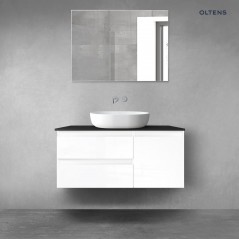 Oltens Vernal zestaw mebli łazienkowych 100 cm z blatem biały połysk/czarny mat 68205000