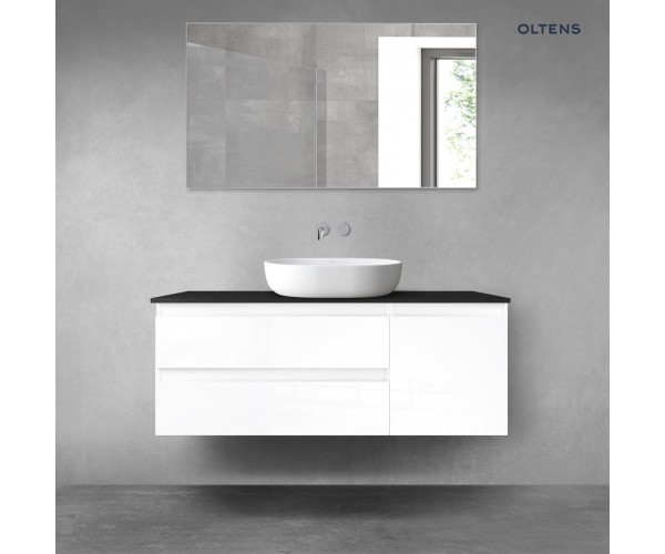 Oltens Vernal zestaw mebli łazienkowych 120 cm z blatem biały połysk/czarny mat 68213000