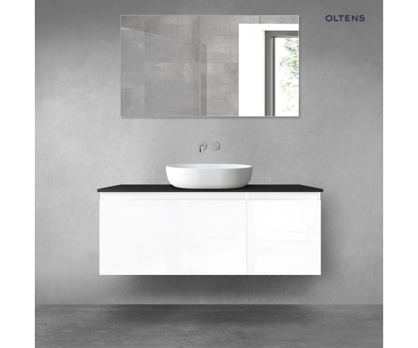 Oltens Vernal zestaw mebli łazienkowych 120 cm z blatem biały połysk/czarny mat 68256000