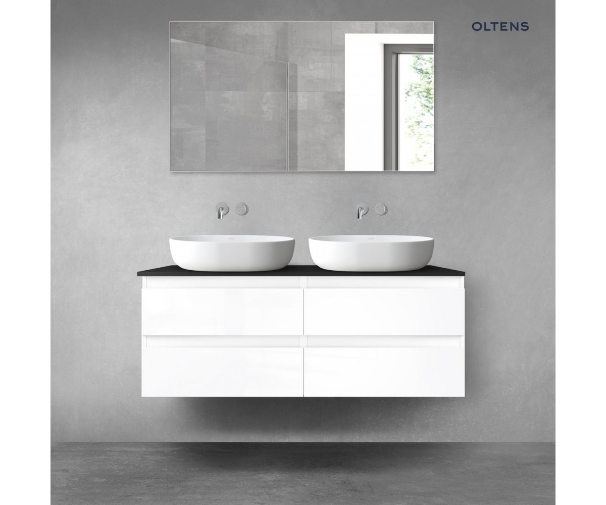 Oltens Vernal zestaw mebli łazienkowych 120 cm z blatem biały połysk/czarny mat 68217000