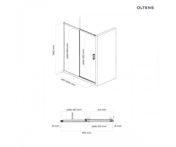 Oltens Breda drzwi prysznicowe 100 cm chrom/szkło przezroczyste 21213100