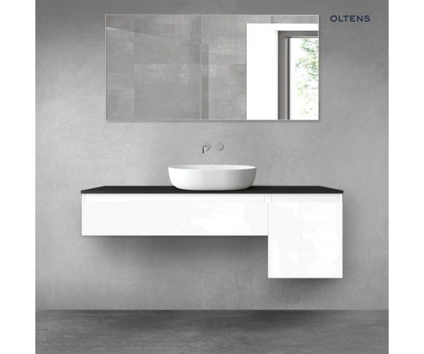 Oltens Vernal zestaw mebli łazienkowych 140 cm z blatem biały połysk/czarny mat 68284000