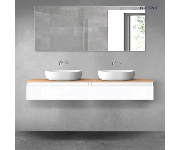 Oltens Vernal zestaw mebli łazienkowych 160 cm z blatem biały połysk/dąb 68374000