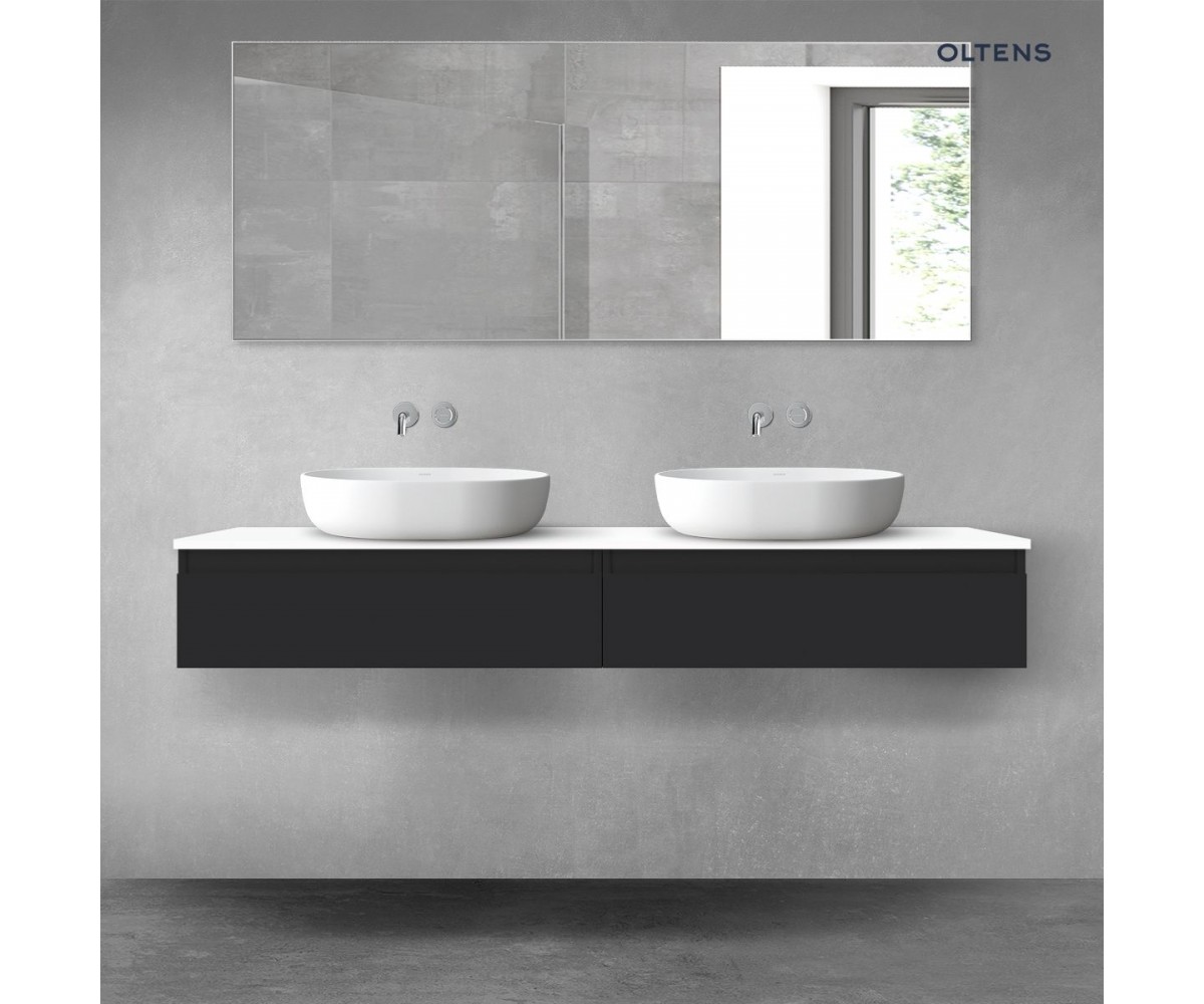 Oltens Vernal zestaw mebli łazienkowych 160 cm z blatem czarny mat/biały połysk 68375300