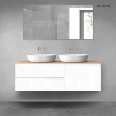 Oltens Vernal zestaw mebli łazienkowych 140 cm z blatem biały połysk/dąb 68293000