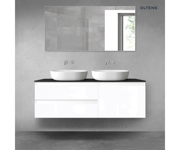 Oltens Vernal zestaw mebli łazienkowych 140 cm z blatem biały połysk/czarny mat 68294000