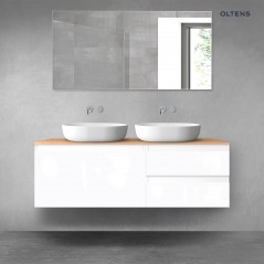 Oltens Vernal zestaw mebli łazienkowych 140 cm z blatem biały połysk/dąb 68297000