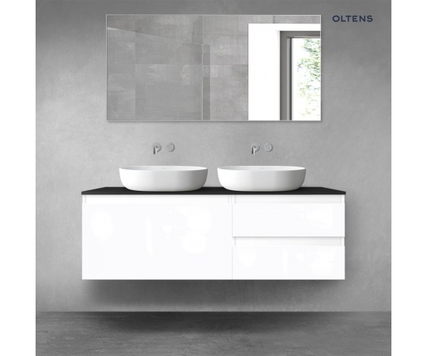 Oltens Vernal zestaw mebli łazienkowych 140 cm z blatem biały połysk/czarny mat 68298000