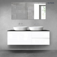 Oltens Vernal zestaw mebli łazienkowych 140 cm z blatem biały połysk/czarny mat 68298000