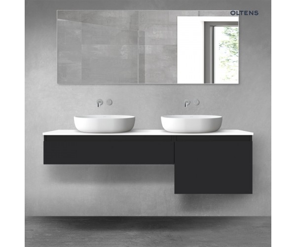 Oltens Vernal zestaw mebli łazienkowych 160 cm z blatem czarny mat/biały połysk 68345300