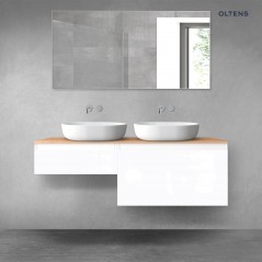 Oltens Vernal zestaw mebli łazienkowych 140 cm z blatem biały połysk/dąb 68305000