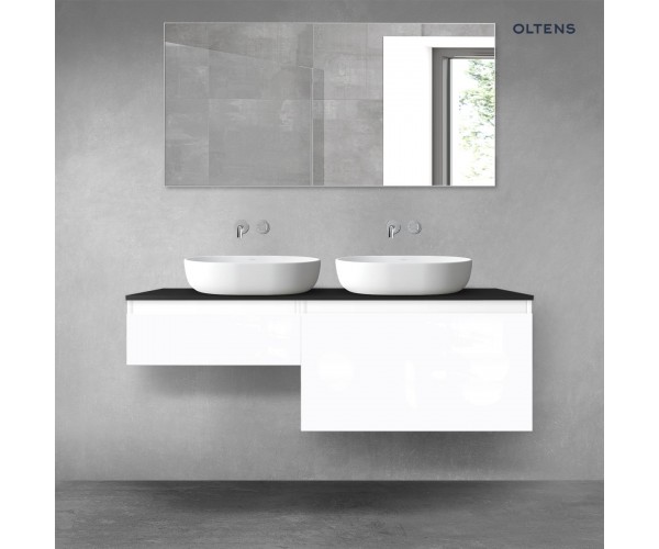 Oltens Vernal zestaw mebli łazienkowych 140 cm z blatem biały połysk/czarny mat 68306000