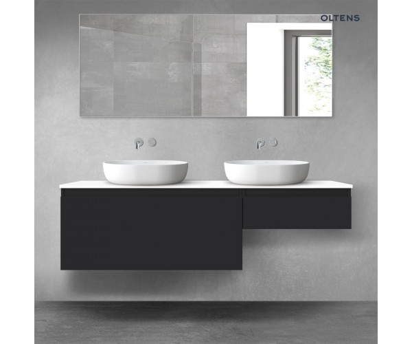Oltens Vernal zestaw mebli łazienkowych 160 cm z blatem czarny mat/biały połysk 68353300