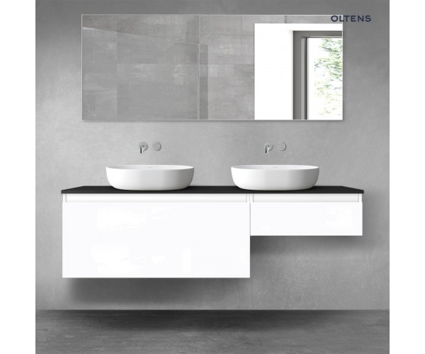 Oltens Vernal zestaw mebli łazienkowych 160 cm z blatem biały połysk/czarny mat 68353000