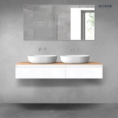 Oltens Vernal zestaw mebli łazienkowych 140 cm z blatem biały połysk/dąb 68321000