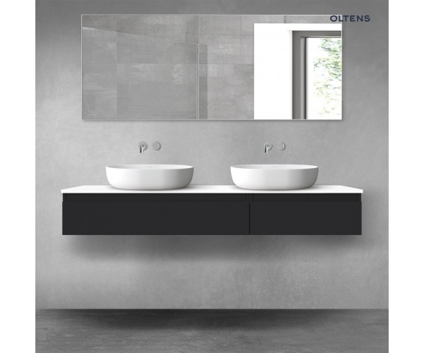 Oltens Vernal zestaw mebli łazienkowych 160 cm z blatem czarny mat/biały połysk 68357300