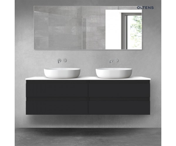 Oltens Vernal zestaw mebli łazienkowych 160 cm z blatem czarny mat/biały połysk 68361300