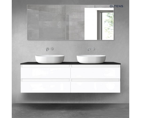 Oltens Vernal zestaw mebli łazienkowych 160 cm z blatem biały połysk/czarny mat 68361000