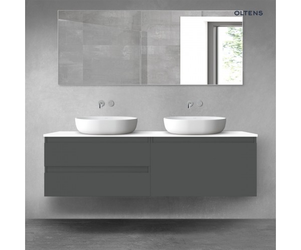 Oltens Vernal zestaw mebli łazienkowych 160 cm z blatem grafit mat/biały połysk 68365400