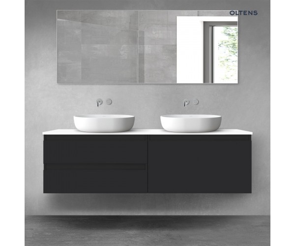 Oltens Vernal zestaw mebli łazienkowych 160 cm z blatem czarny mat/biały połysk 68365300