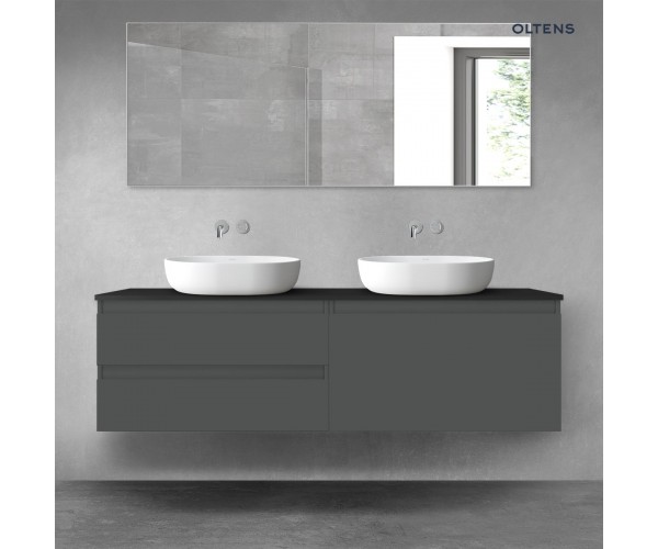 Oltens Vernal zestaw mebli łazienkowych 160 cm z blatem grafit mat/czarny mat 68443400