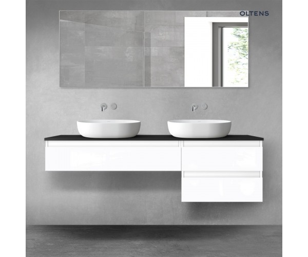 Oltens Vernal zestaw mebli łazienkowych 160 cm z blatem biały połysk/czarny mat 68330000