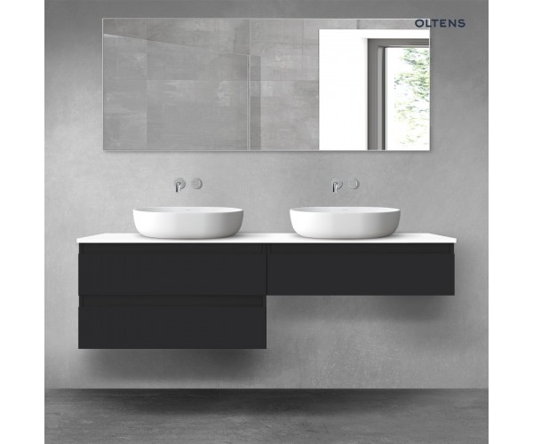 Oltens Vernal zestaw mebli łazienkowych 160 cm z blatem czarny mat/biały połysk 68367300