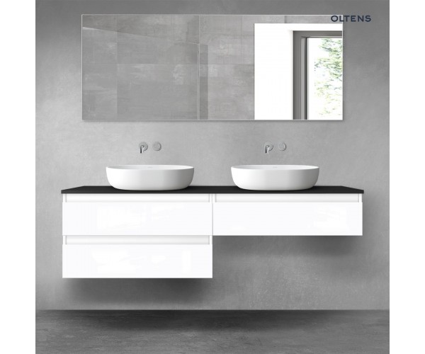 Oltens Vernal zestaw mebli łazienkowych 160 cm z blatem biały połysk/czarny mat 68367000