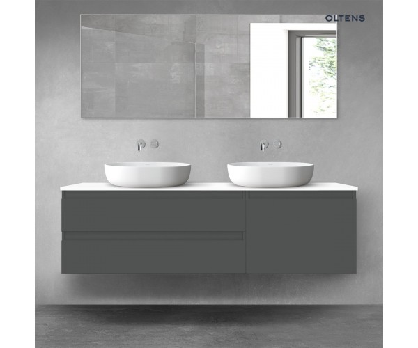 Oltens Vernal zestaw mebli łazienkowych 160 cm z blatem grafit mat/biały połysk 68341400