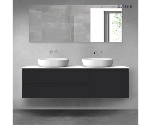 Oltens Vernal zestaw mebli łazienkowych 160 cm z blatem czarny mat/biały połysk 68341300