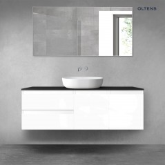 Oltens Vernal zestaw mebli łazienkowych 140 cm z blatem biały połysk/czarny mat 68275000