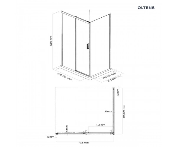 Oltens Breda kabina prysznicowa 110x80 cm prostokątna czarny mat/szkło przezroczyste 20222300