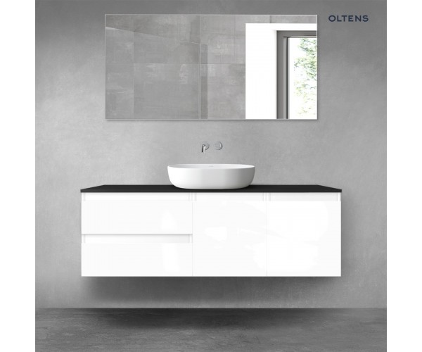 Oltens Vernal zestaw mebli łazienkowych 140 cm z blatem biały połysk/czarny mat 68276000