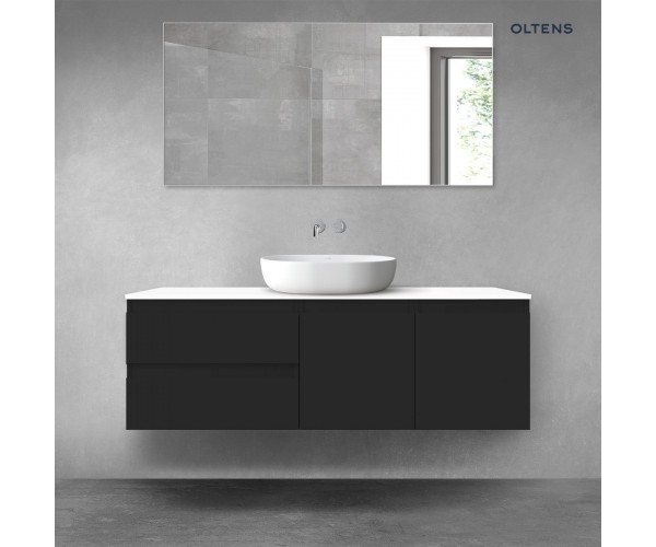 Oltens Vernal zestaw mebli łazienkowych 140 cm z blatem czarny mat/biały połysk 68279300