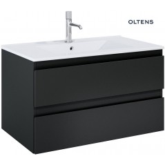 Oltens Vernal szafka 80 cm podumywalkowa wisząca z umywalką czarny mat/biały połysk 68462300