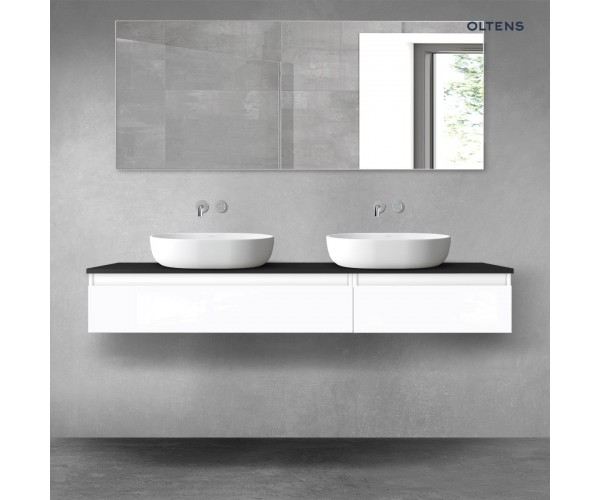 Oltens Vernal zestaw mebli łazienkowych 160 cm z blatem biały połysk/czarny mat 68357000