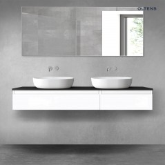 Oltens Vernal zestaw mebli łazienkowych 160 cm z blatem biały połysk/czarny mat 68357000