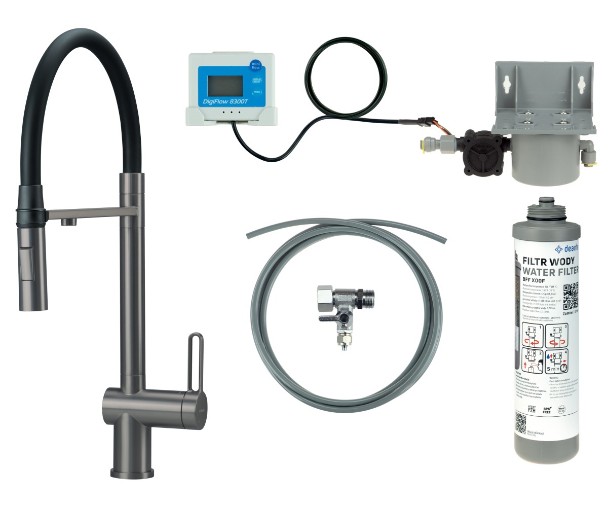 Bateria kuchenna z zestawem do filtracji wody
 z elastyczną wylewką