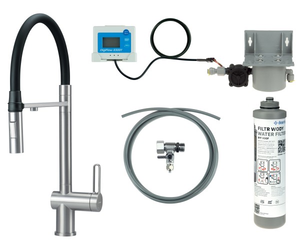 Bateria kuchenna z zestawem do filtracji wody
 z elastyczną wylewką